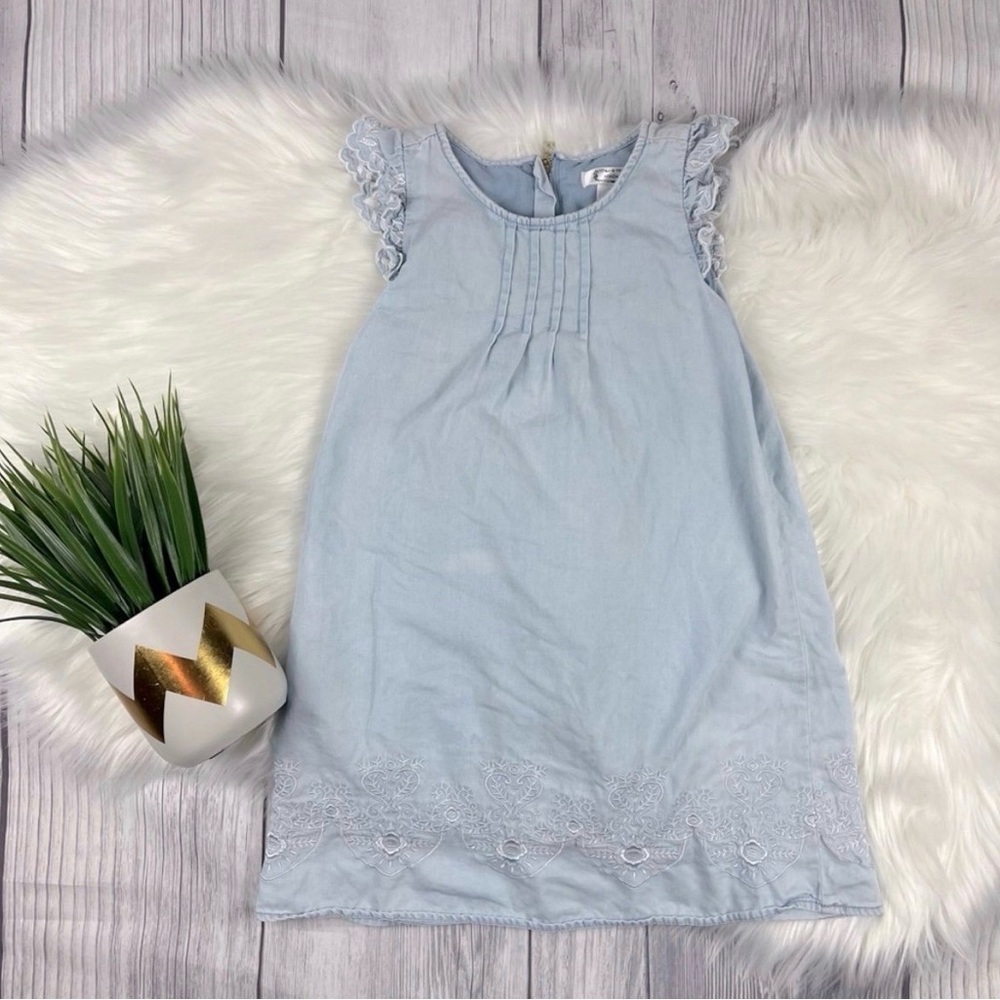 Girls 6X Blue Pleated Flutter Sleeve Dress Summer Sheath Dress Aphorism